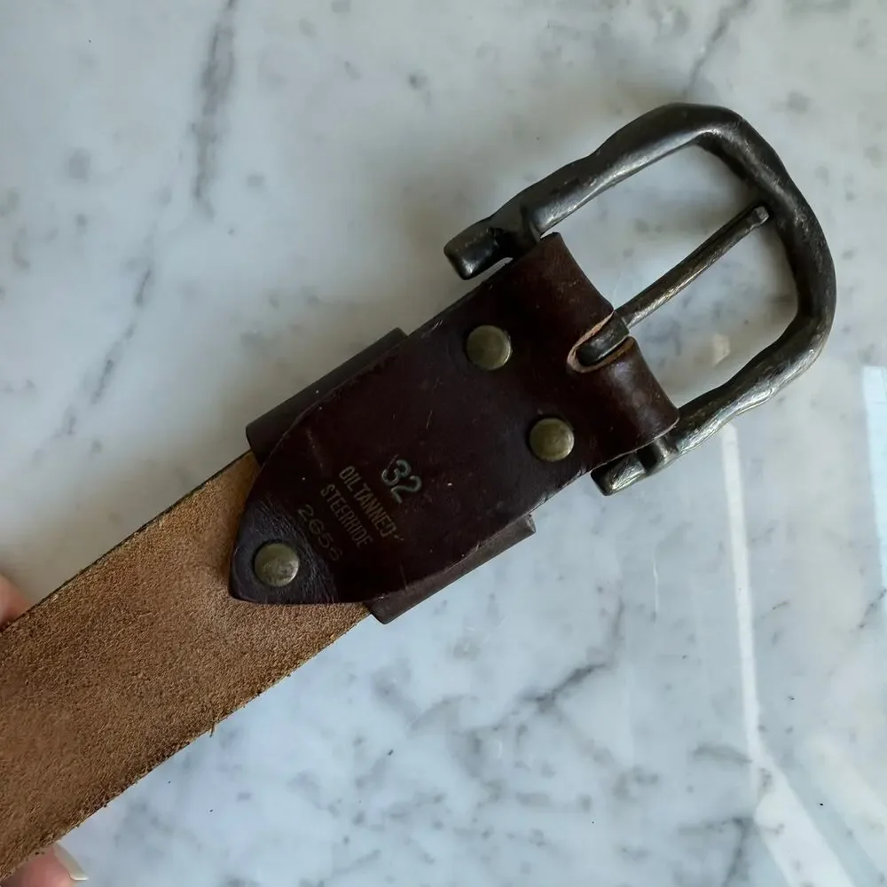 Vtg Wexford Hall x Buxton Brown Leather Belt Twisted Buckle Steerhide